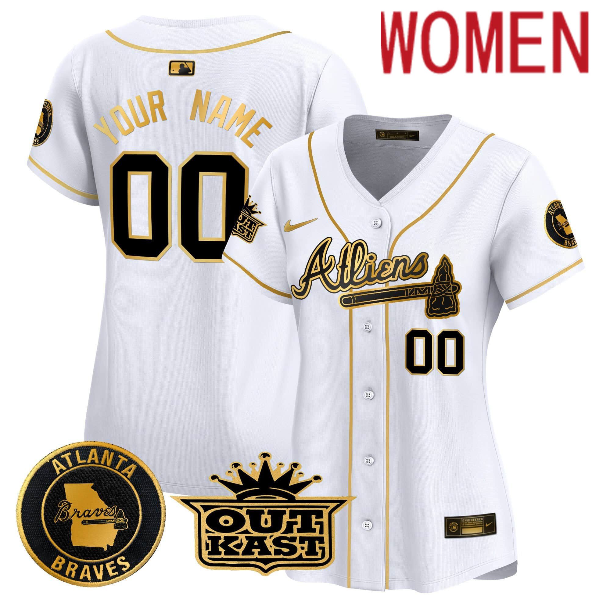 Women Atlanta Braves White 2024 Nike Atliens Vapor Premier Limited Custom MLB Jersey